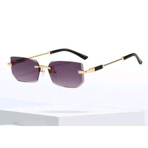 Rimless Sunglasses Purple Tinted Lenses Gold Frame